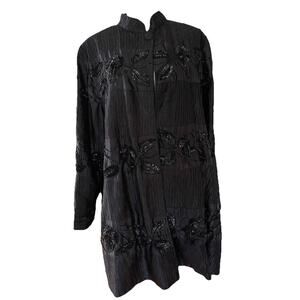 VTG French Collezioni Sequin Floral Crinkle Evening Jacket Long Swing Duster L